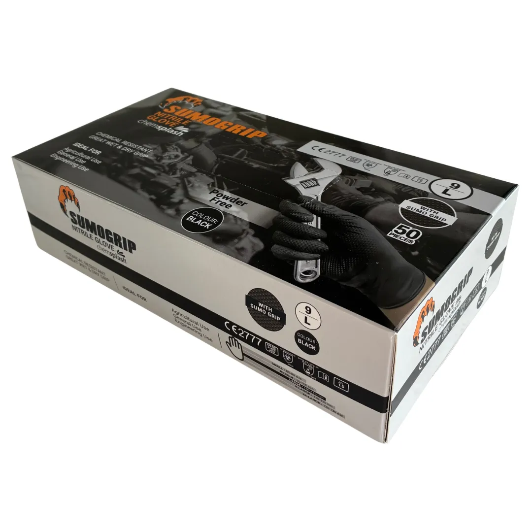 Clenli Sumo Grip nitril wegwerphandschoenen 50 stuks zwart
